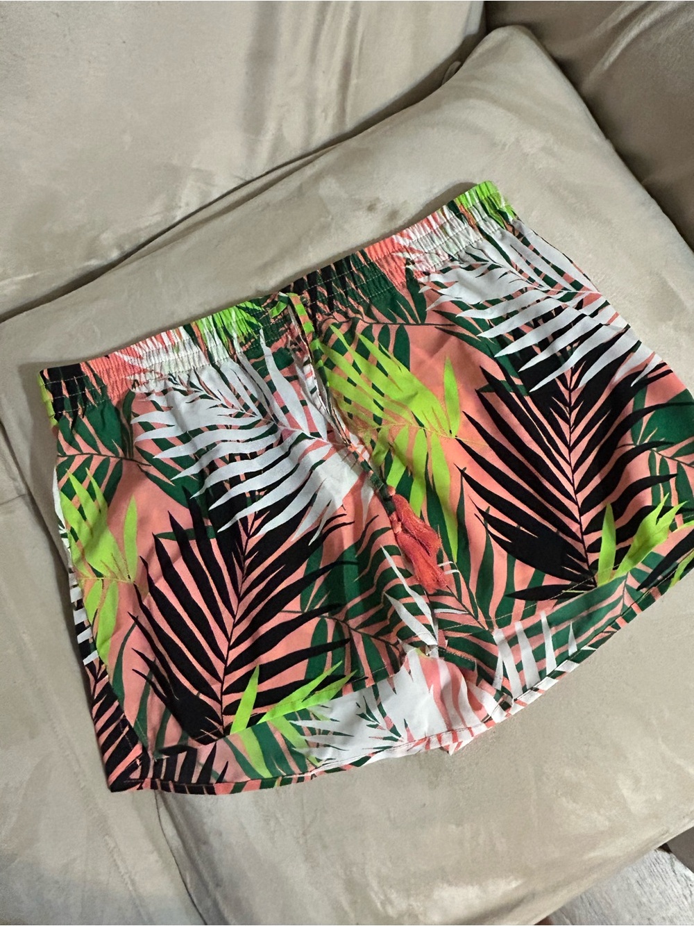 City Streets Coral Tropical Leaf Athletic Shorts
